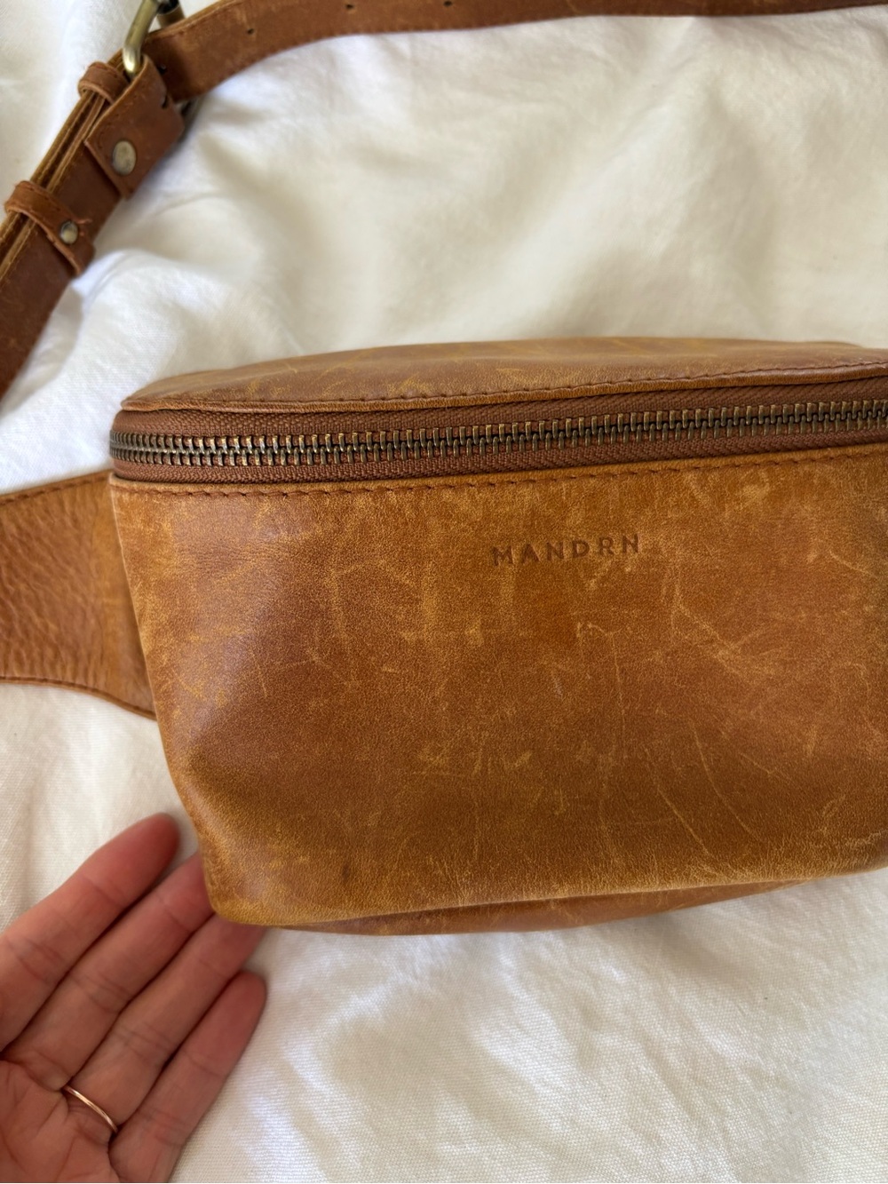 Classic Tan Leather Crossbody Belt Bag by Sanden - Picture 2 of 4